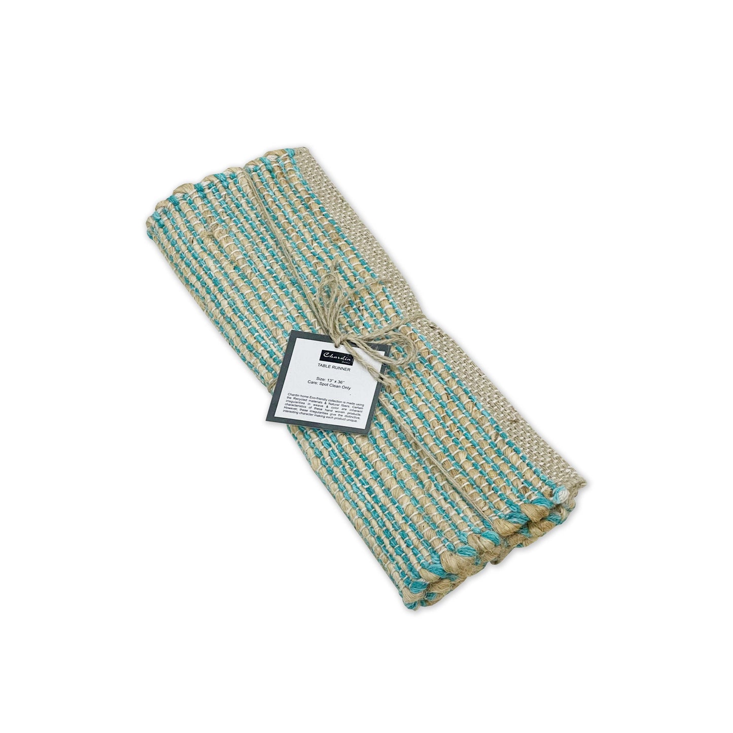 OMBRE TABLE RUNNER, NATURAL-AQUA TURQUOISE, 13''x36''.