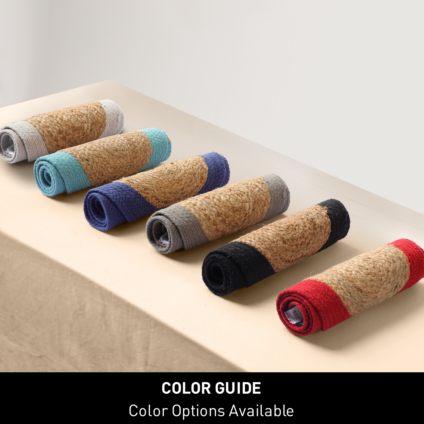 VERONA JUTE BORDER ROUND TABLE RUNNER-NAT-AQUA, 13''x36''