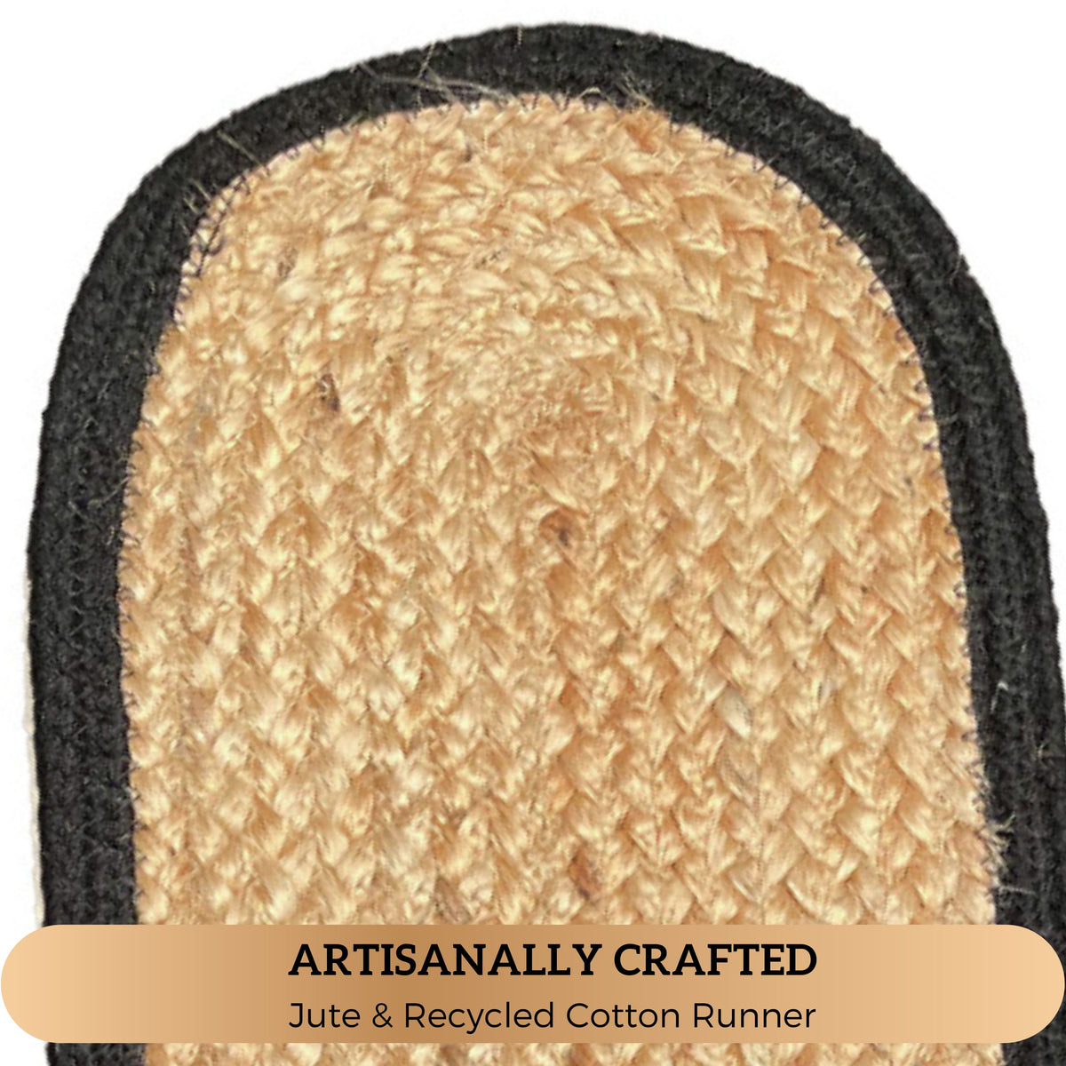 VERONA JUTE BORDER ROUND TABLE RUNNER-NAT-BLACK, 8''x24''