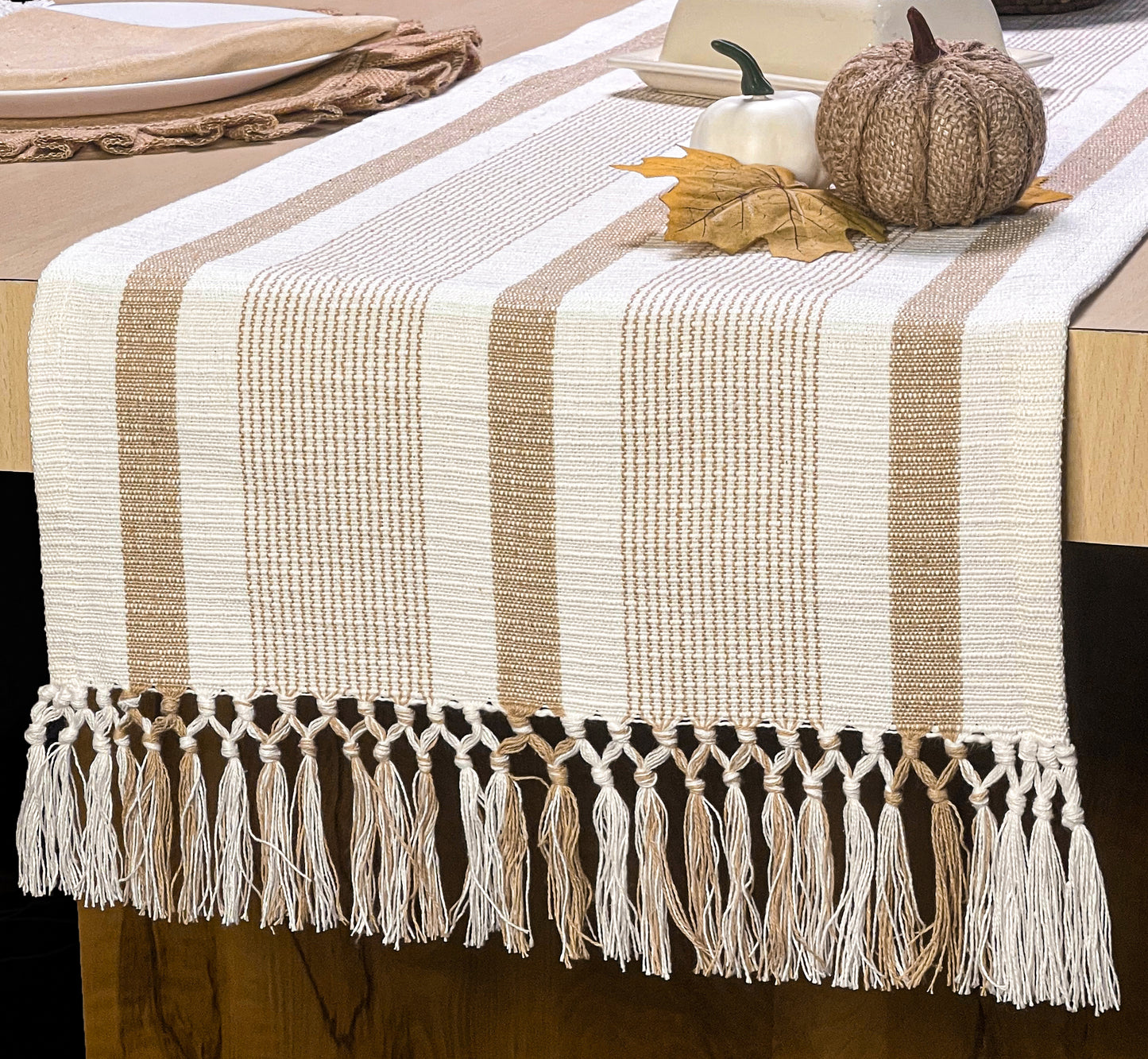 NEWPORT STRIPE TABLE RUNNER- IVORY-BEIGE, 14''x72''