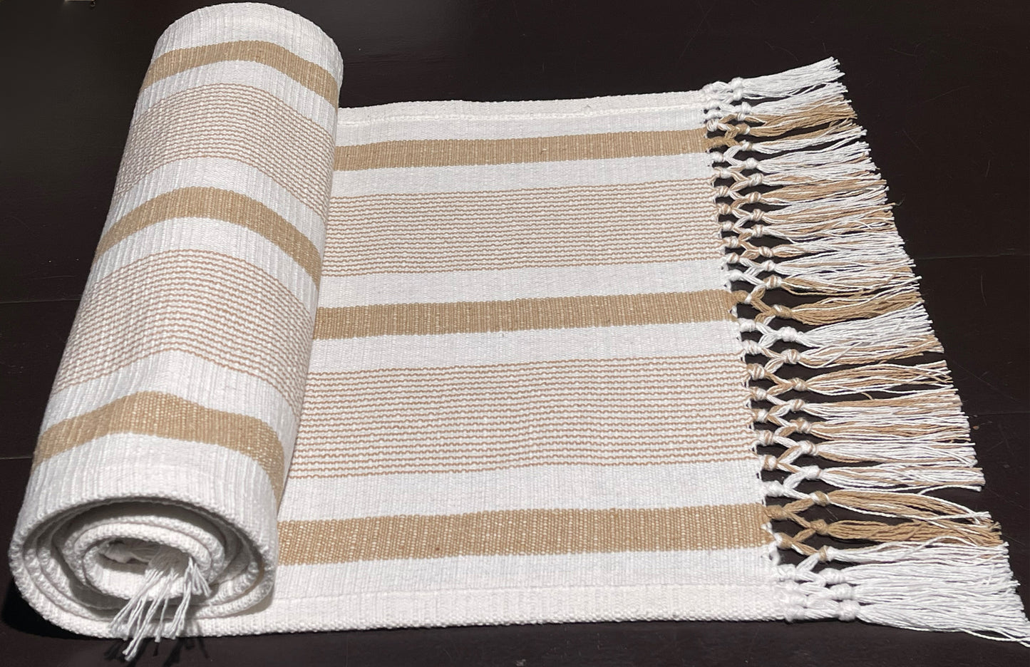 NEWPORT STRIPE TABLE RUNNER- IVORY-BEIGE, 14''x72''