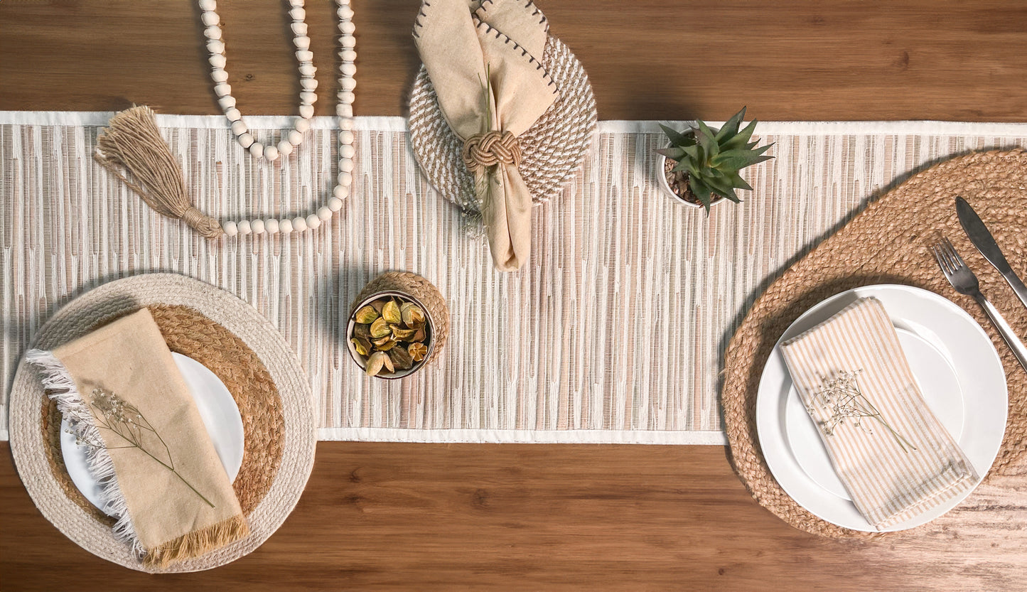 TULUM TABLE RUNNER- NATURAL-WHITE-13''x72''