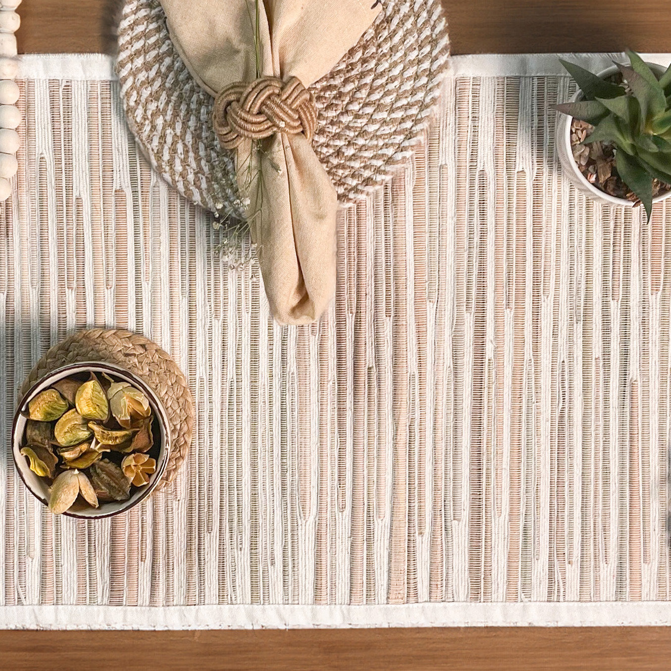 TULUM TABLE RUNNER- NATURAL-WHITE-13''x72''