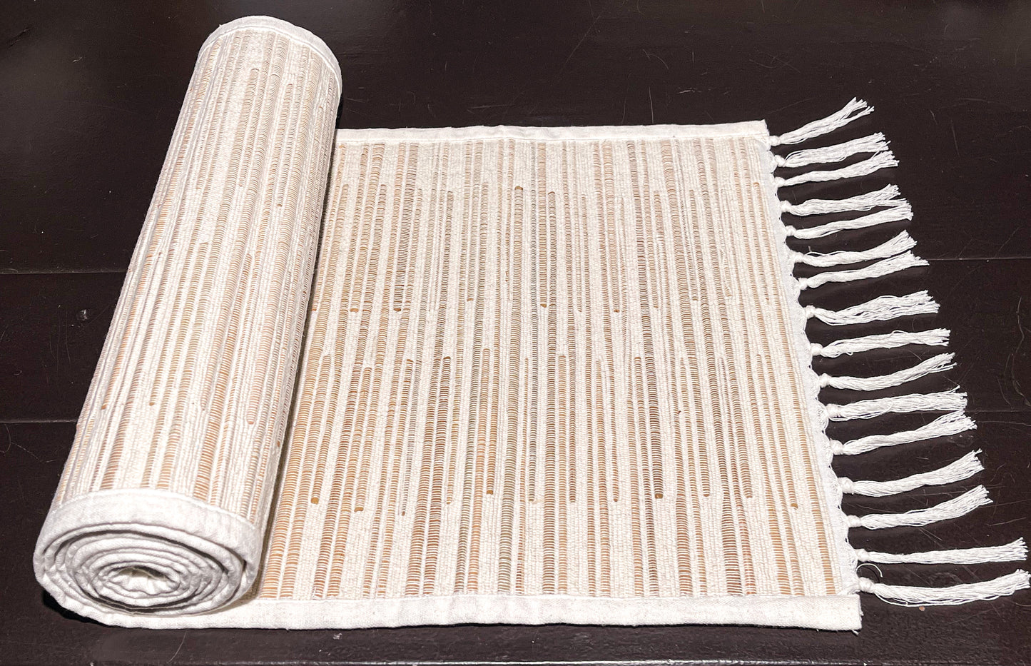 TULUM TABLE RUNNER- NATURAL-WHITE-13''x72''