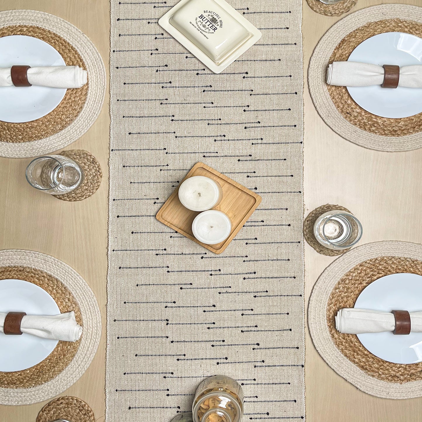 SEDONA TABLE RUNNER- NATURAL-BLACK, 14''x72''