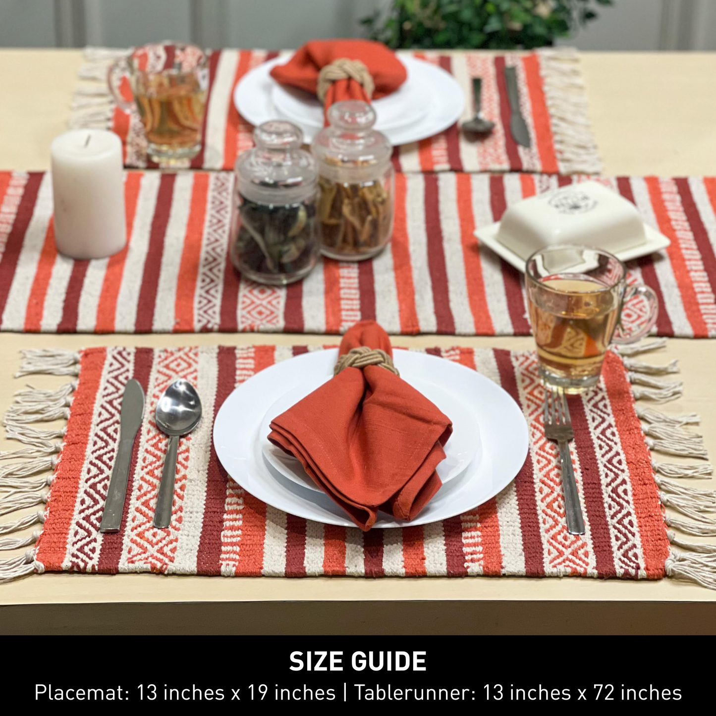 Laguna, Set of 4 Tonal Browns Placemats, 13x19 In, Upcycled Cotton