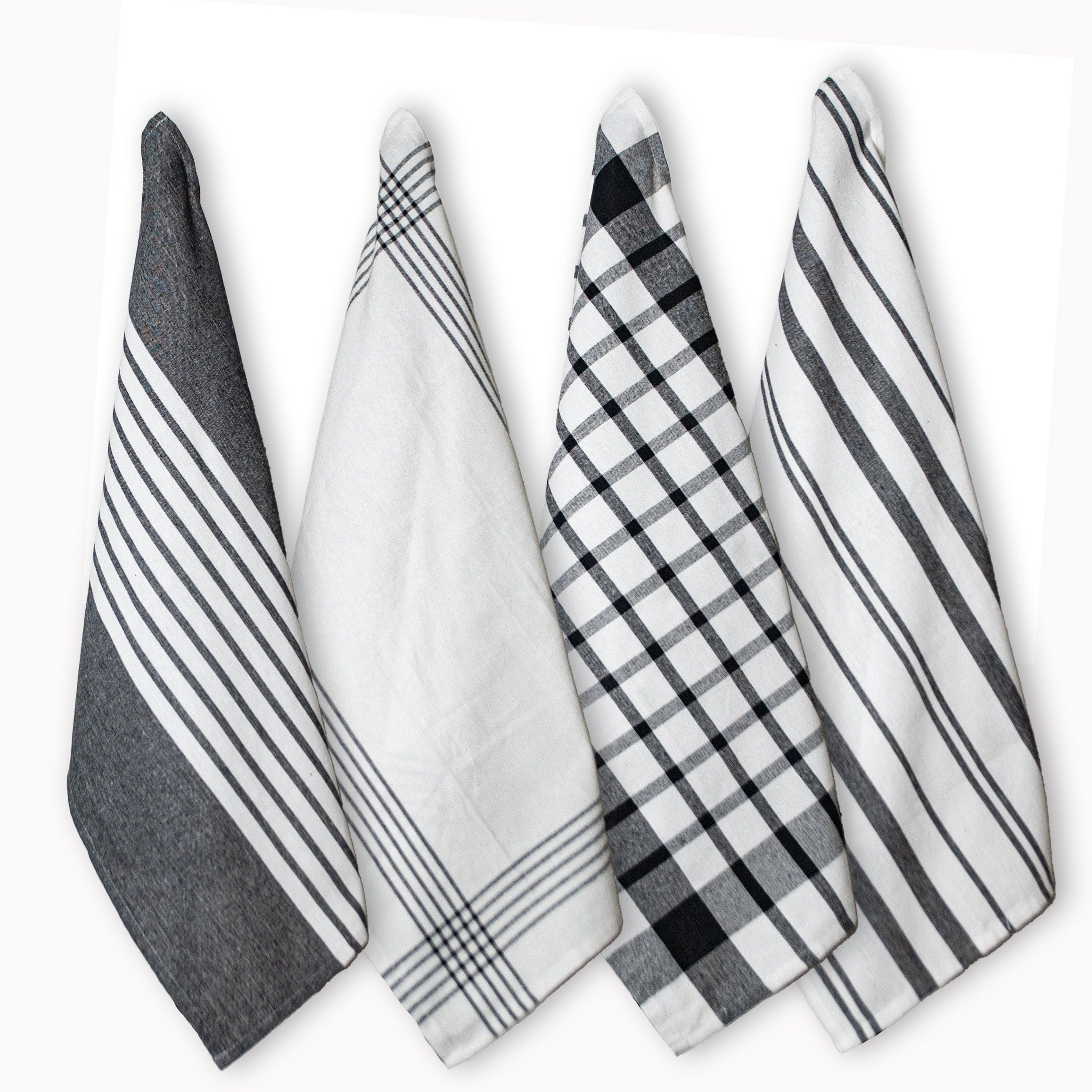 WOVEN KITCHEN TOWELS SET OF 4, Black-White, 18''x28''. – Chardin Home