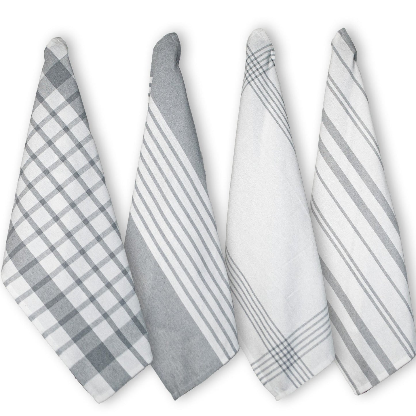 WOVEN KITCHEN TOWELS SET OF 4, Grey-White, 18''x28''.