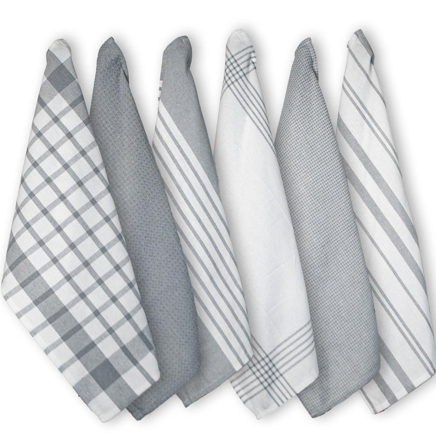ASTORIA KITCHEN TOWELS SET OF 6, 18''x28'', Grey & White