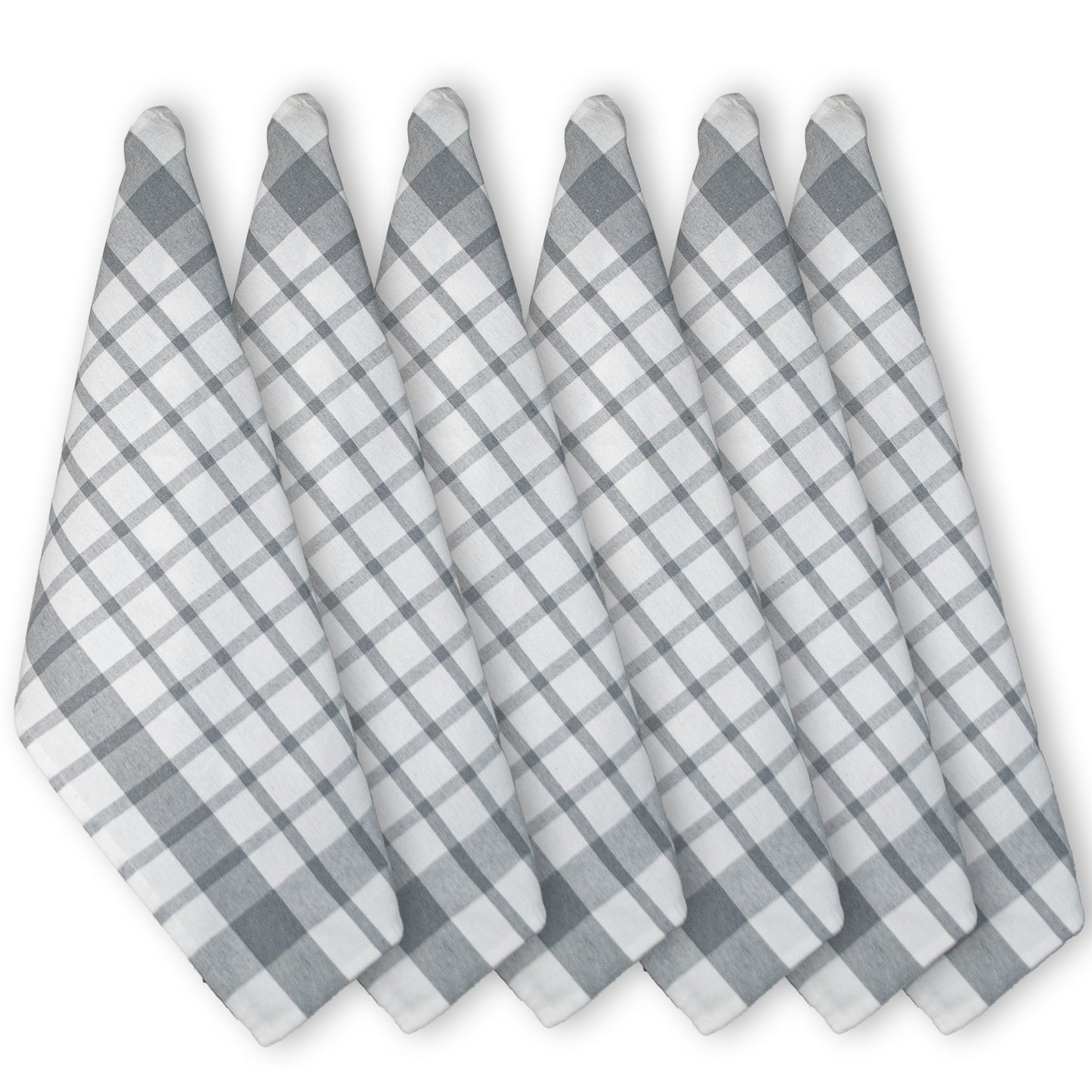 KITCHEN TOWEL SET OF 6 CHECKS, 18''x28'', GREY-WHITE