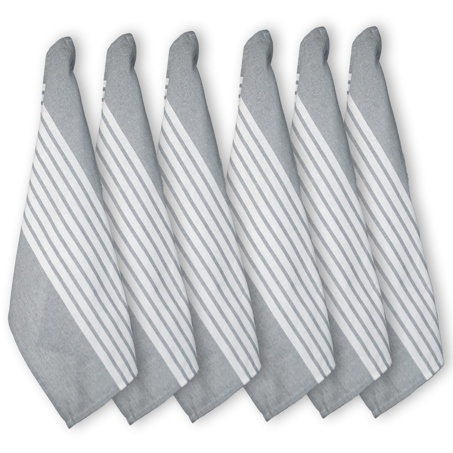 KITCHEN TOWEL SET OF 6 CENTER STRIPES, 18''x28'', GREY-WHITE
