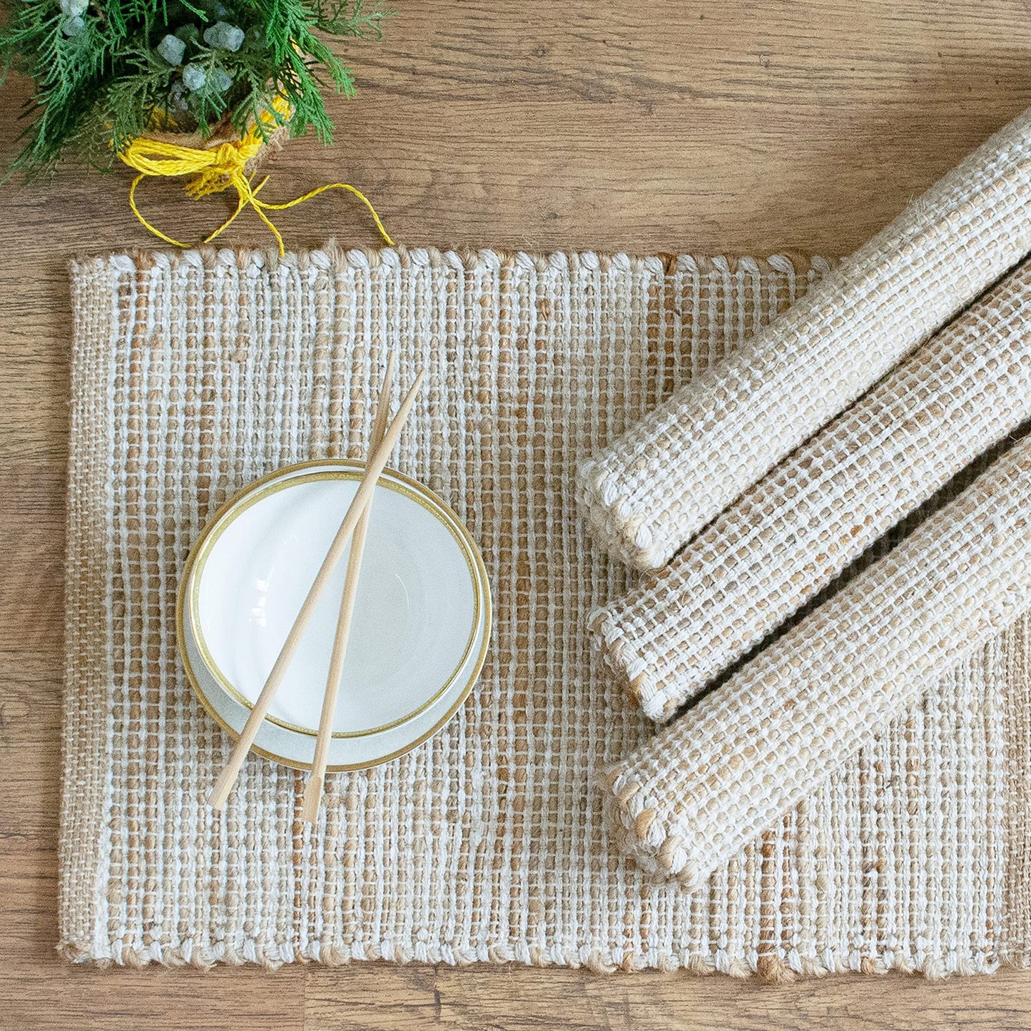 Ombre Placemats Set Of 4 - Natural/Ivory, 13''x19''