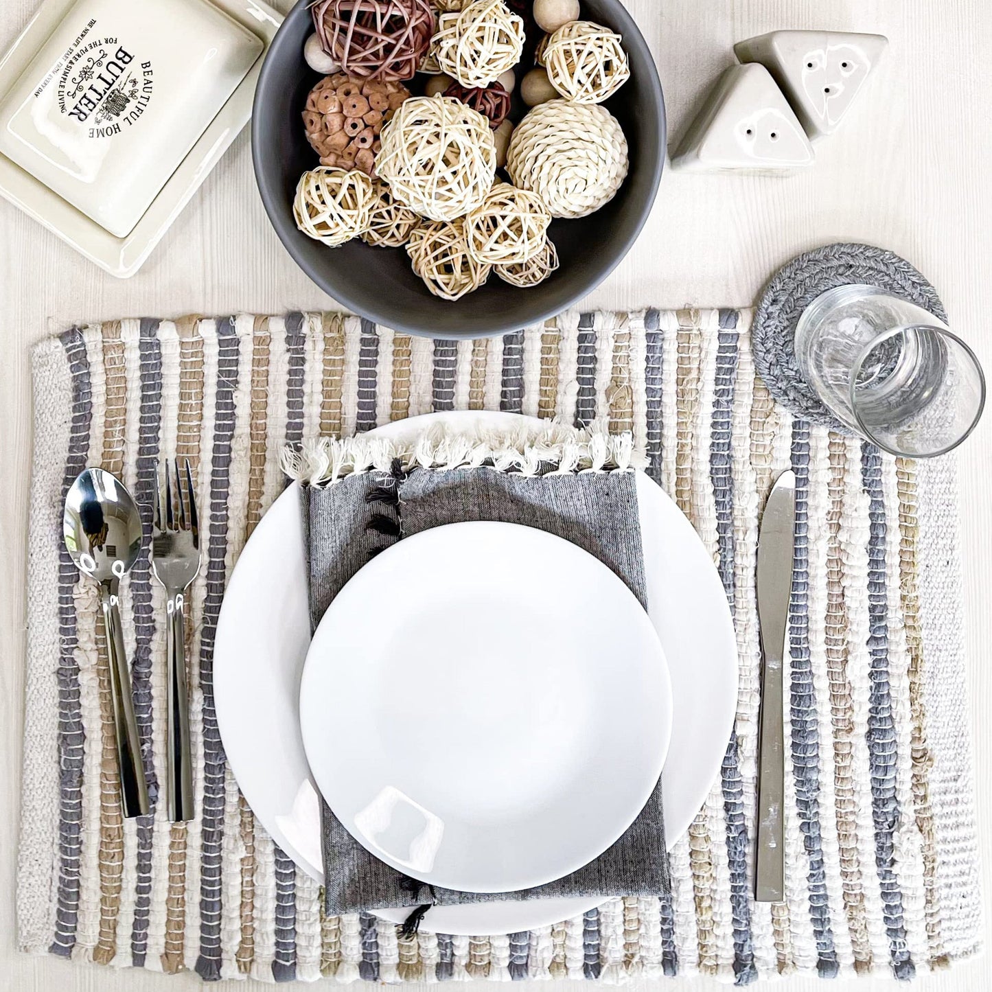 Coastal Placemats Set Of 4 - Beige/Gray/White, 13''x19''