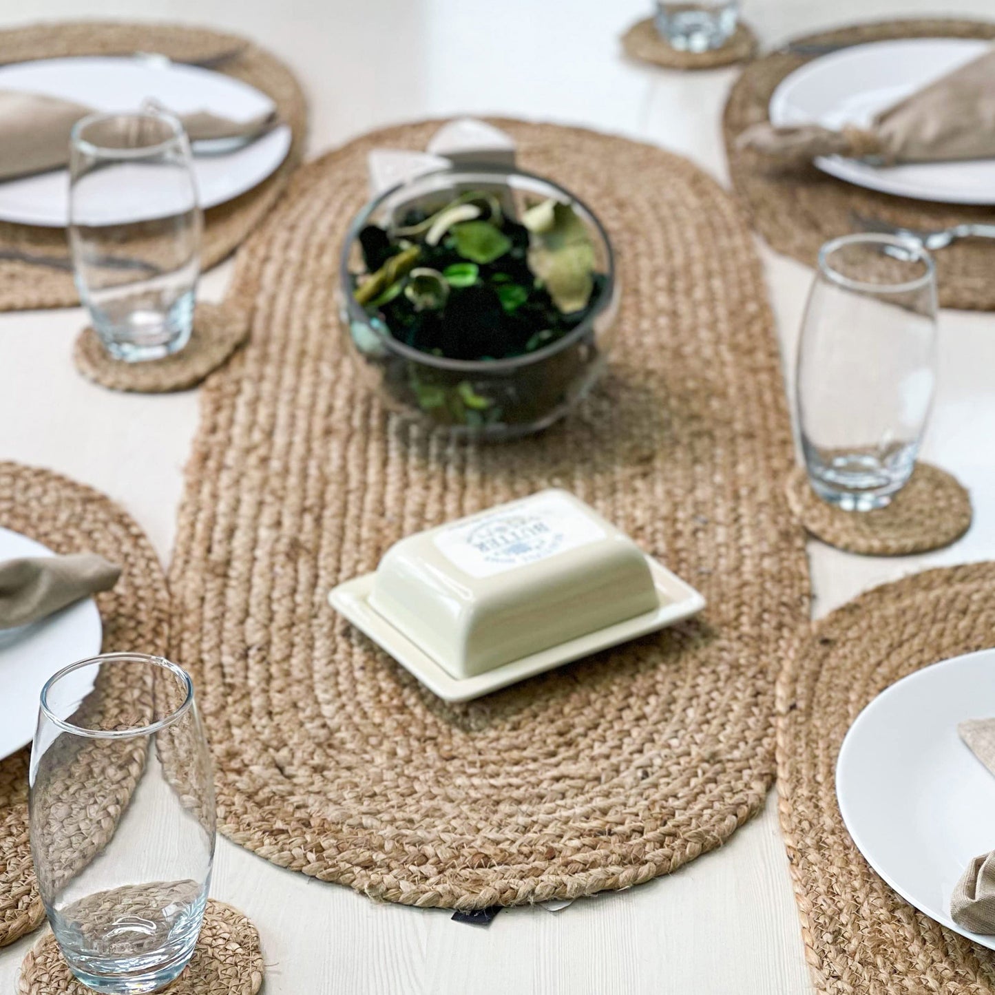 Oval Braided Table Runner - Natural Jute, 13''x36''