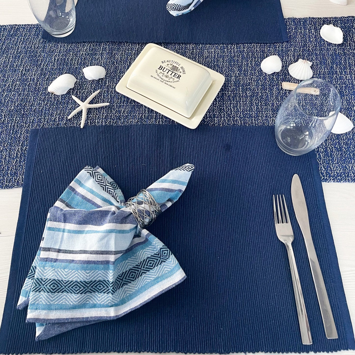 CLASSIC RIBBED PLACEMATS SET OF 6, 13''x19'', Blue