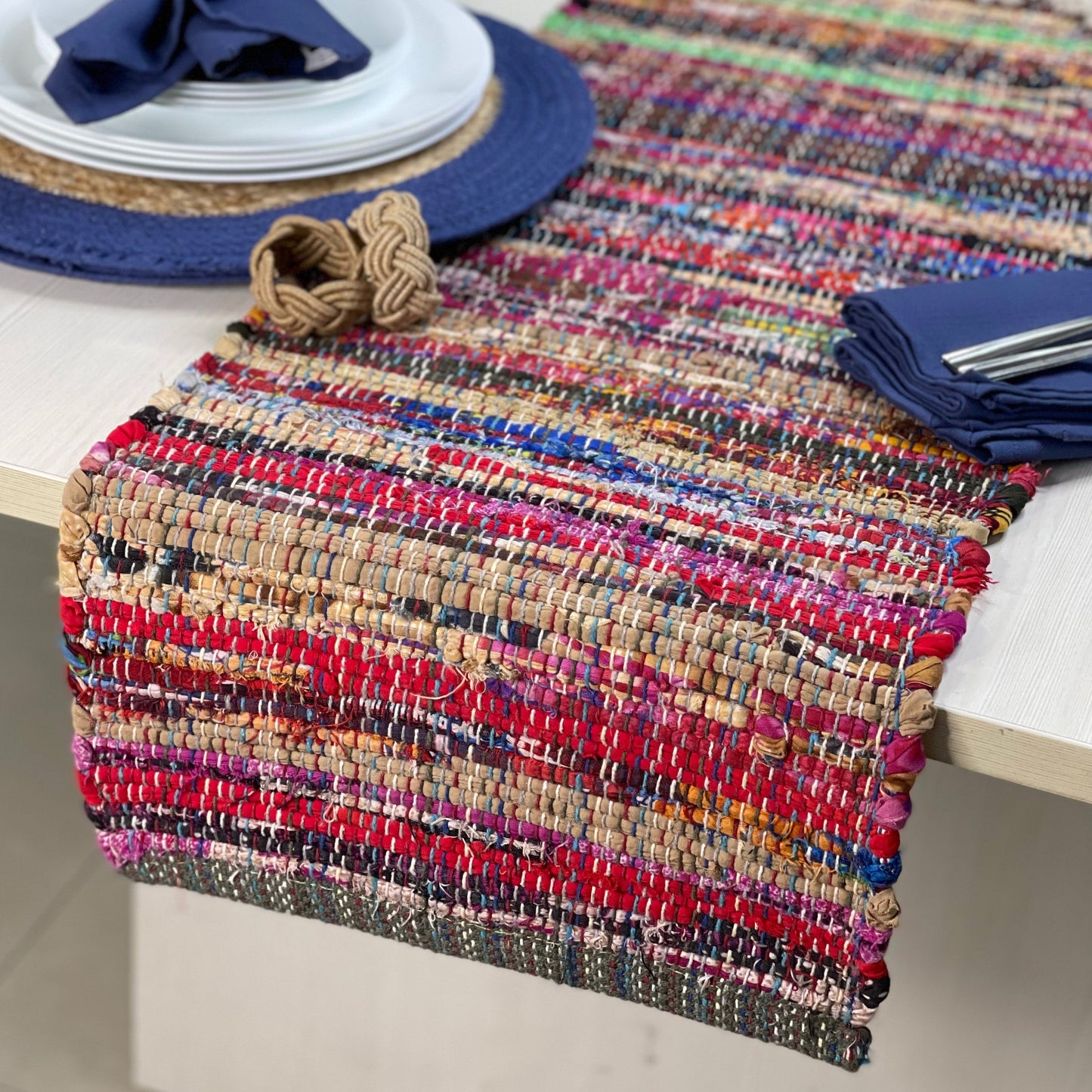 Rainbow Multi Chindi Table Runner - Multi, 13''x72''
