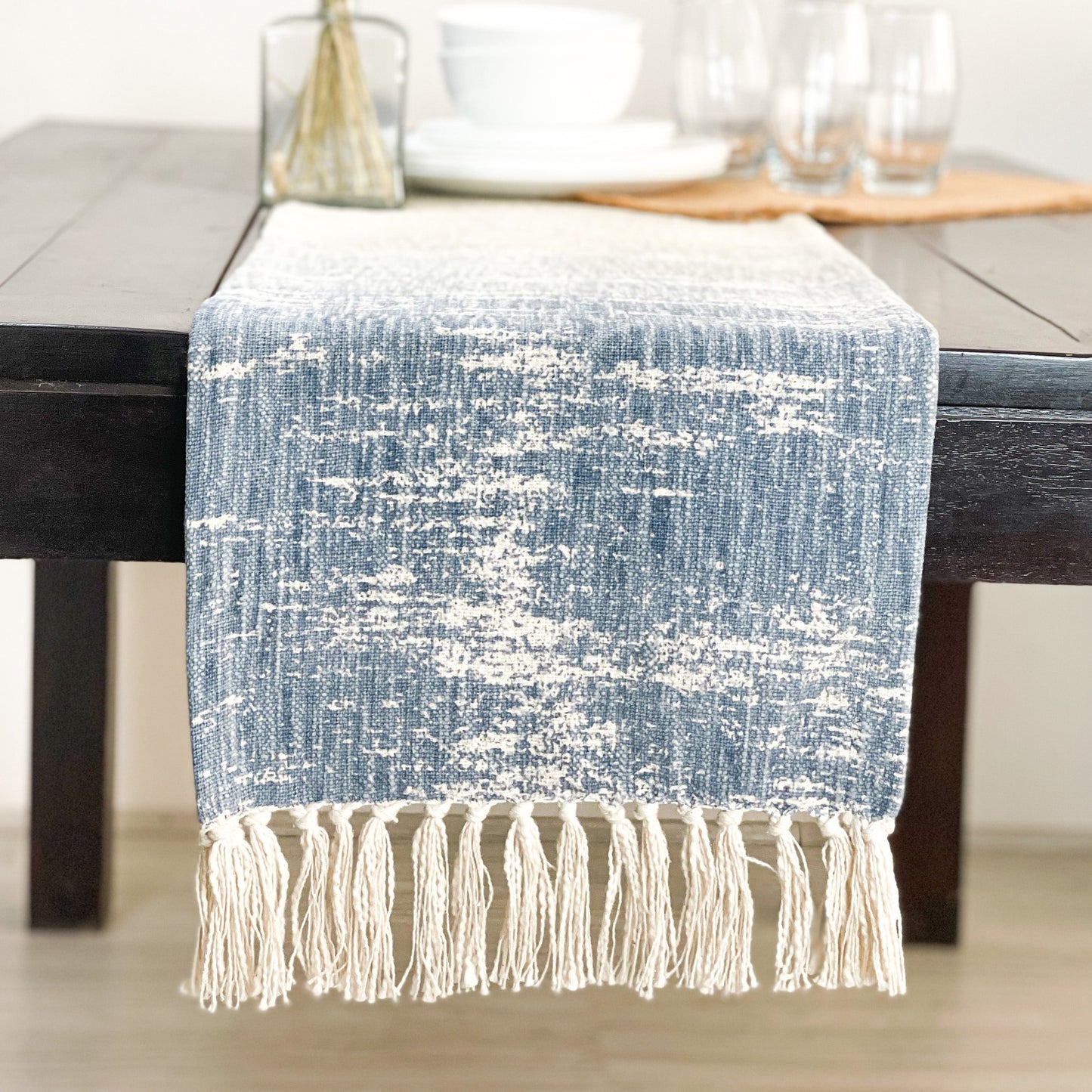 SUNSET TABLE RUNNER, BLUE-GREY-BEIGE, 14''x72''