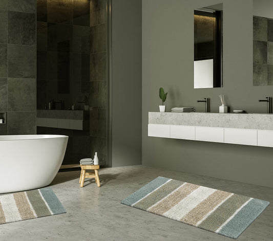 Cordural Stripe 2 Pc Bath Set-Grey Beige,24''X40''/21''X34''