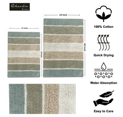 Cordural Stripe 2 Pc Bath Set-Grey Beige,24''X40''/21''X34''