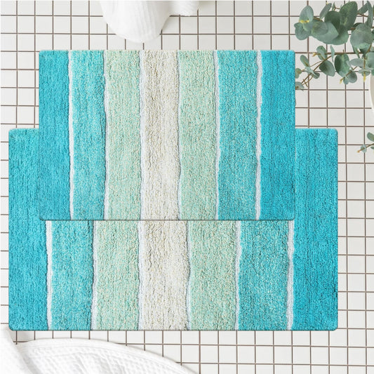 Cordural Stripe 2 Pc Bath Set-Aqua Turquoise,24''X40''/21''X34''