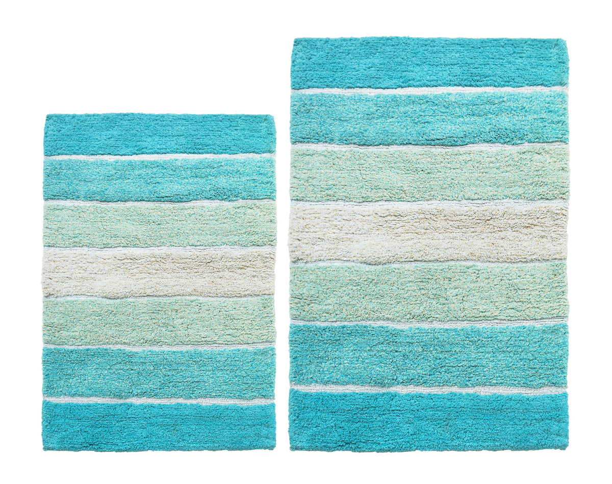 Cordural Stripe 2 Pc Bath Set-Aqua Turquoise,24''X40''/21''X34''