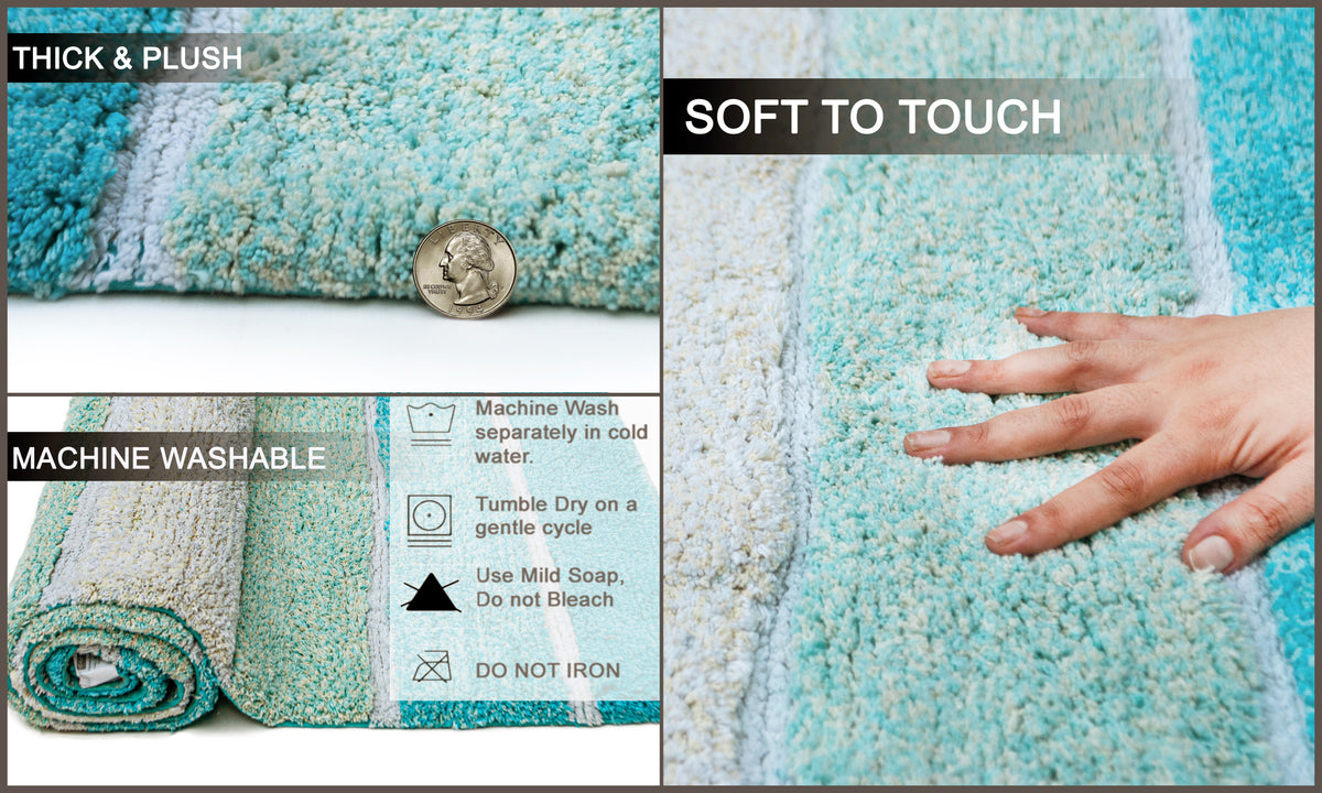 Cordural Stripe 2 Pc Bath Set-Aqua Turquoise,24''X40''/21''X34''