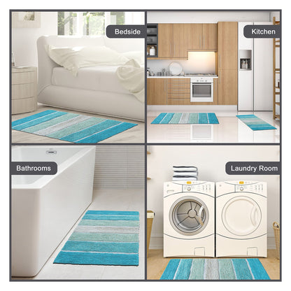 Cordural Stripe 2 Pc Bath Set-Aqua Turquoise,24''X40''/21''X34''