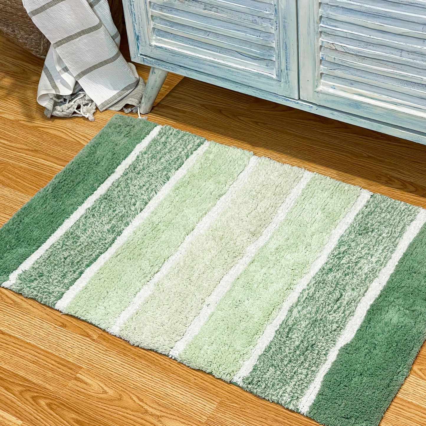 Cordural Stripe 2 Pc Bath Set-Sage Green Ombre,24''X40''/21''X34''