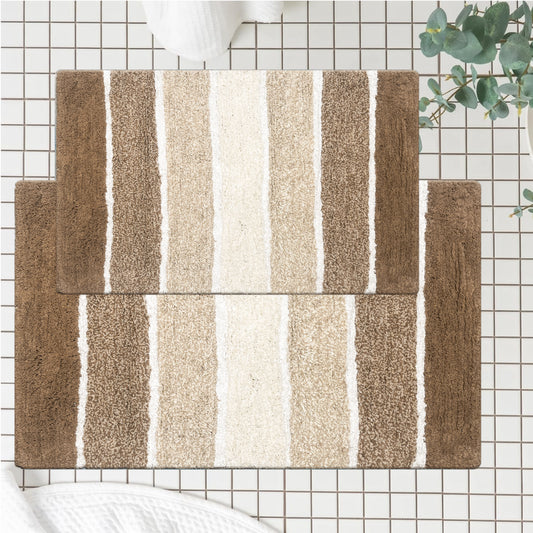 Cordural Stripe 2 Pc Bath Set-Mocha-White,21''X34''/17''X24''