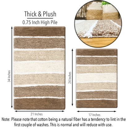 Cordural Stripe 2 Pc Bath Set-Mocha-White,21''X34''/17''X24''