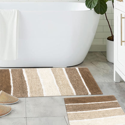 Cordural Stripe 2 Pc Bath Set-Mocha-White,21''X34''/17''X24''