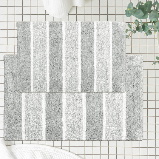 Cordural Stripe 2 Pc Bath Set-Grey-White,21''X34''/17''X24''
