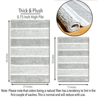 Cordural Stripe 2 Pc Bath Set-Grey-White,21''X34''/17''X24''