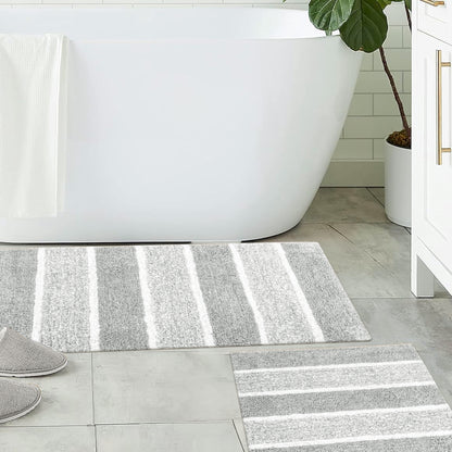Cordural Stripe 2 Pc Bath Set-Grey-White,21''X34''/17''X24''