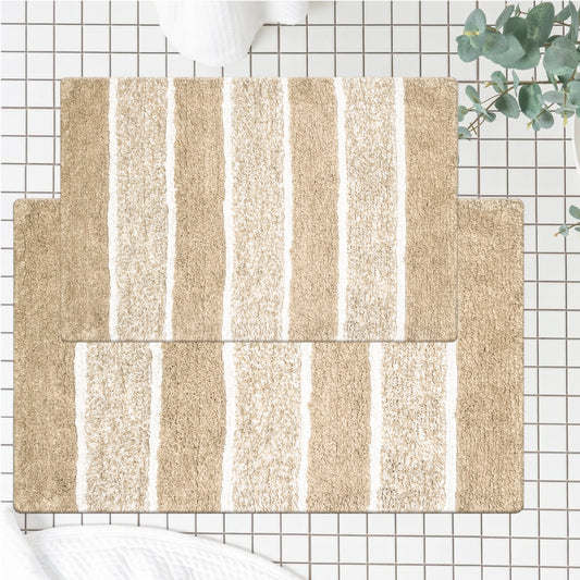 Cordural Stripe 2 Pc Bath Set-Beige-White,21''X34''/17''X24''