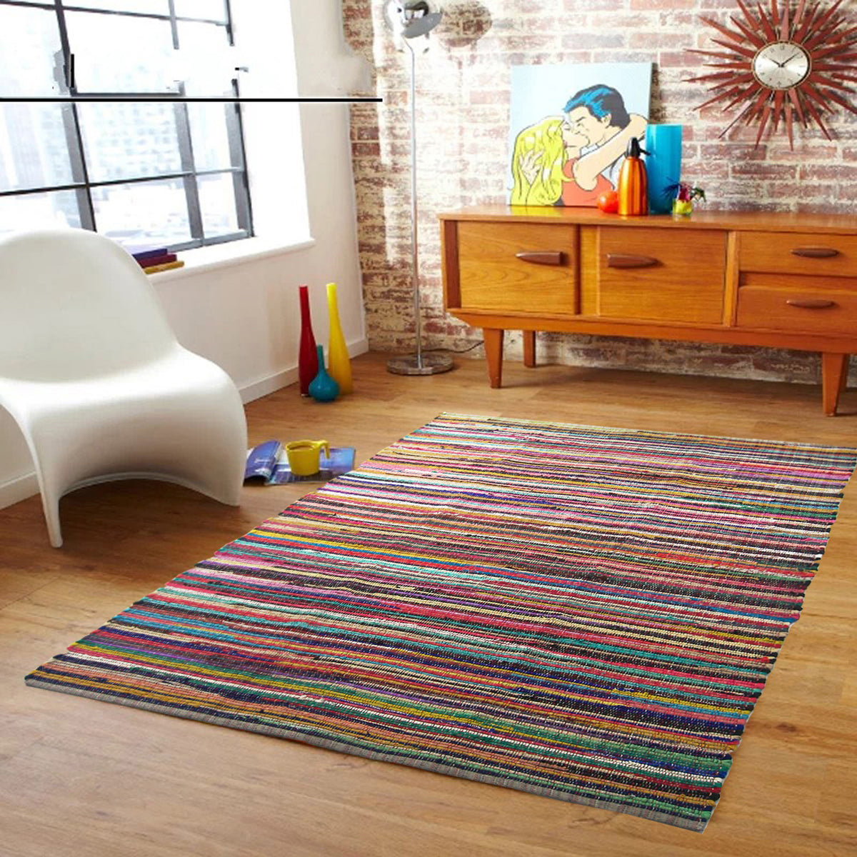 Rainbow Multi Chindi Rug - Multi, 5'x7'