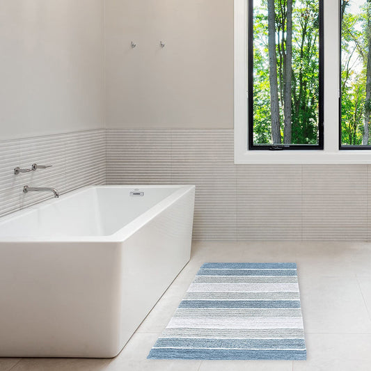 Cordural Stripe Bath Runner-Blue-White,24''X60''