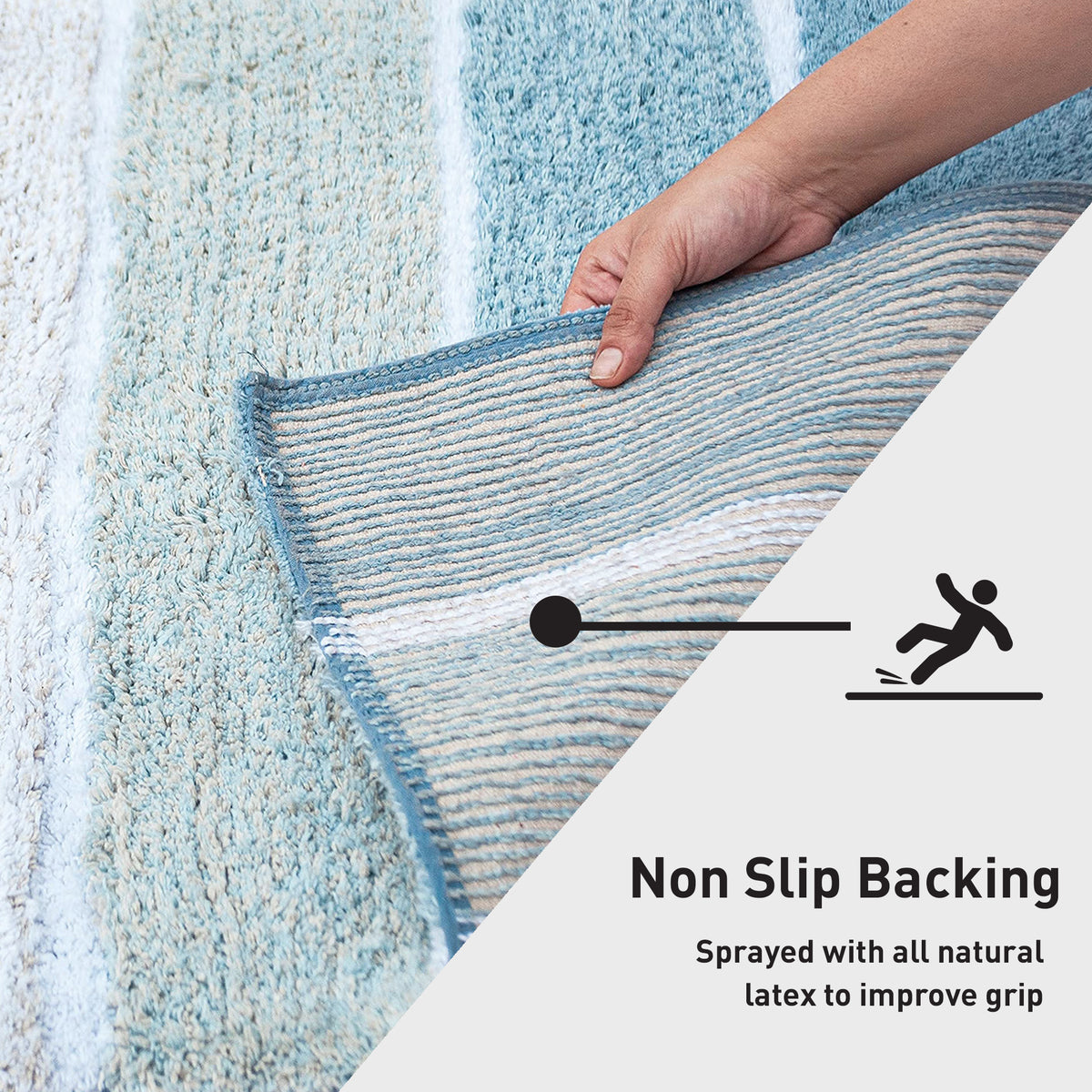Cordural Stripe Bath Runner-Blue-White,24''X60''