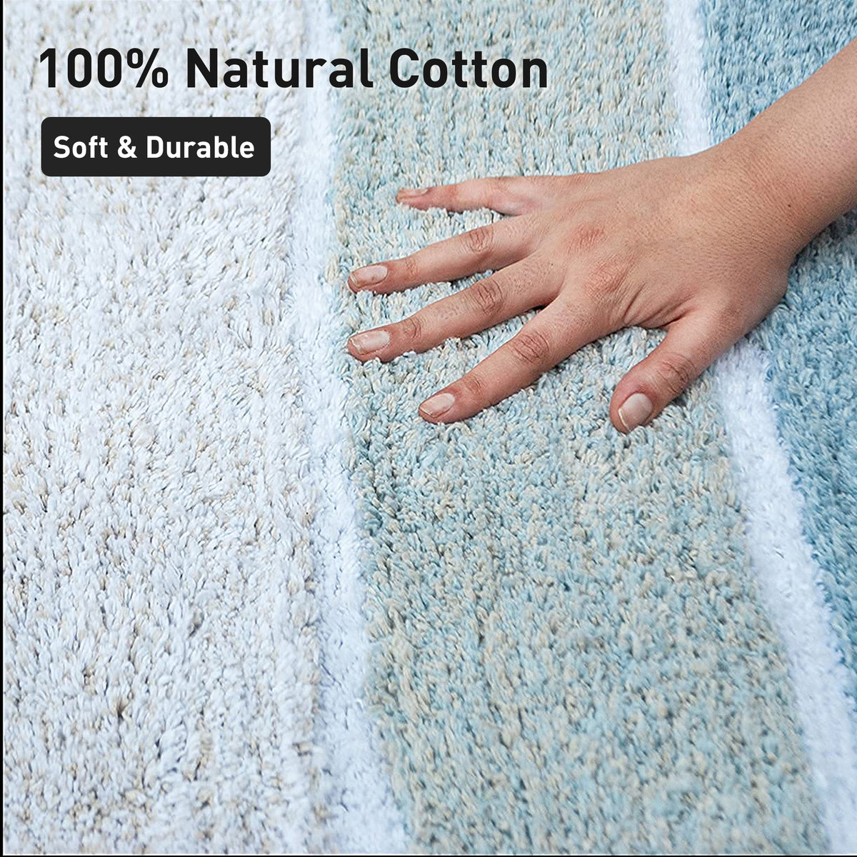 Cordural Stripe Bath Runner-Blue-White,24''X60''