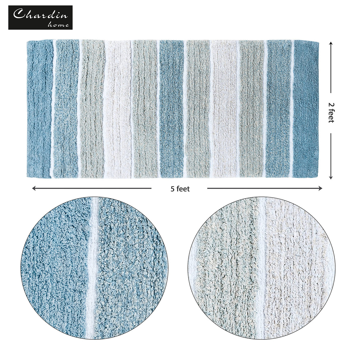 Cordural Stripe Bath Runner-Blue-White,24''X60''