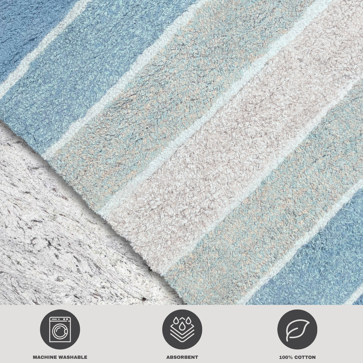 Cordural Stripe Bath Runner-Blue-White,24''X60''