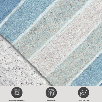 Cordural Stripe Bath Runner-Blue-White,24''X60''