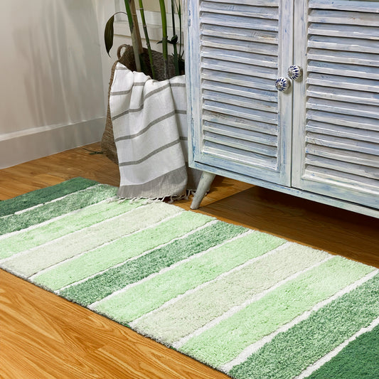 Cordural Stripe Bath Runner-Sage Green-White,24''X60''
