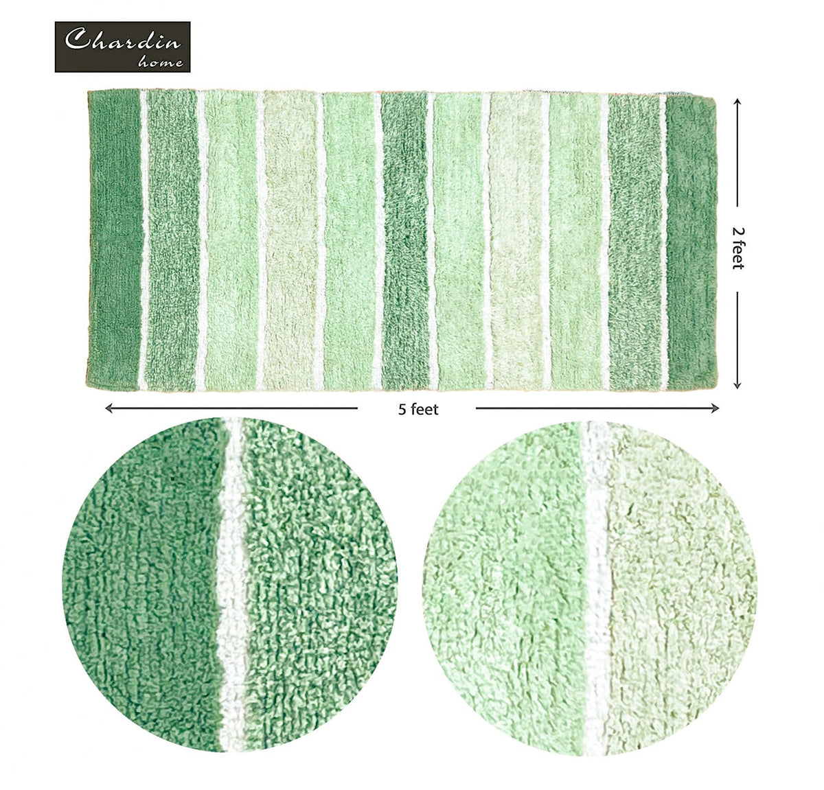 Cordural Stripe Bath Runner-Sage Green-White,24''X60''
