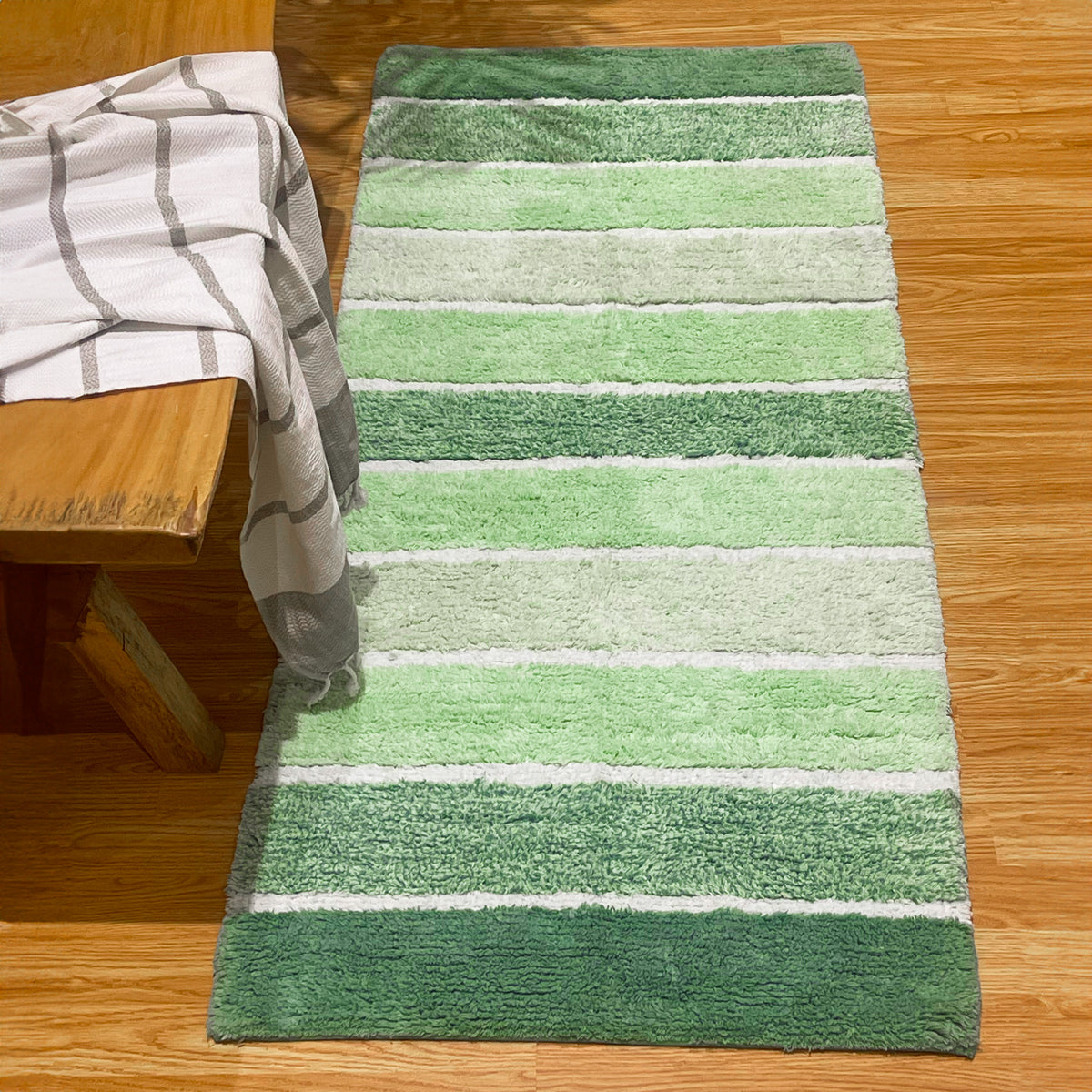 Cordural Stripe Bath Runner-Sage Green-White,24''X60''
