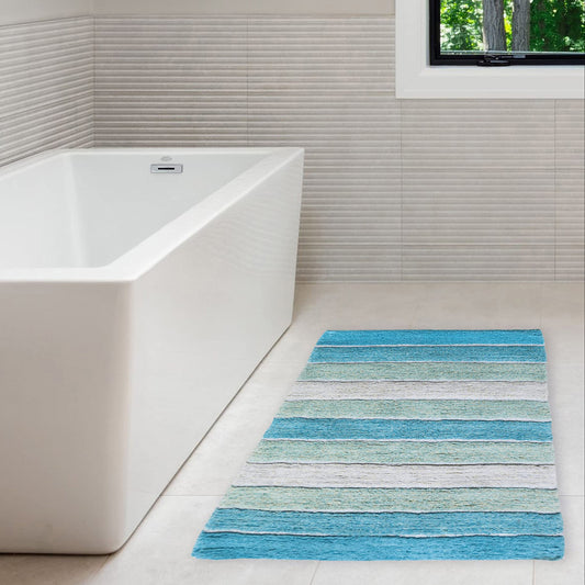 Cordural Stripe Bath Runner-Aqua-Turquoise,24''X60''