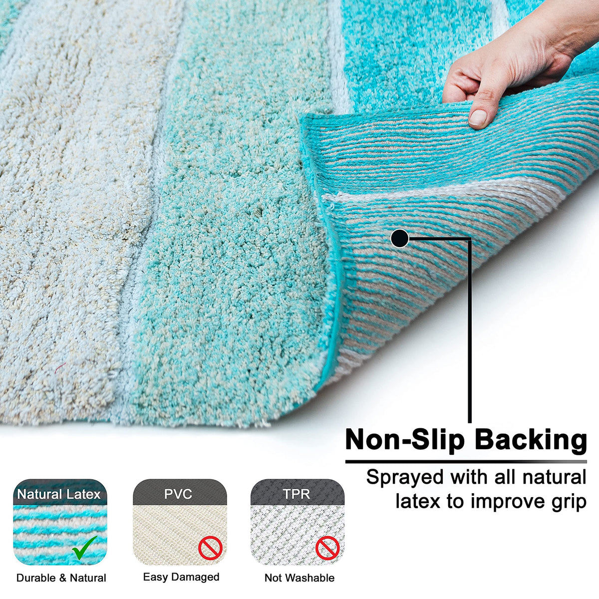 Cordural Stripe Bath Runner-Aqua-Turquoise,24''X60''