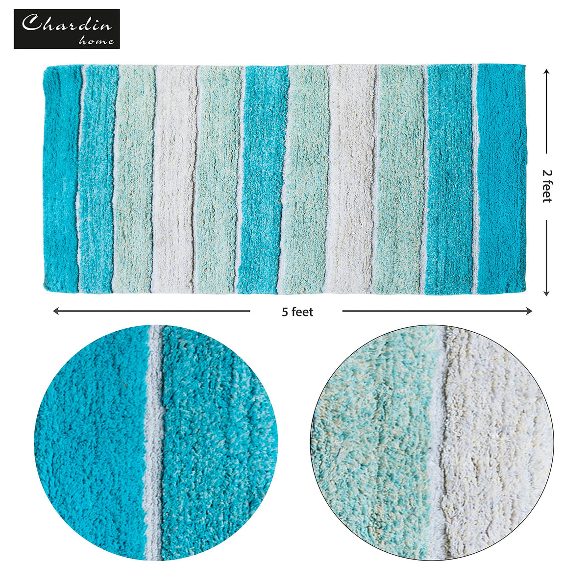Cordural Stripe Bath Runner-Aqua-Turquoise,24''X60''