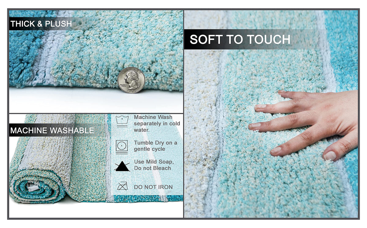 Cordural Stripe Bath Runner-Aqua-Turquoise,24''X60''