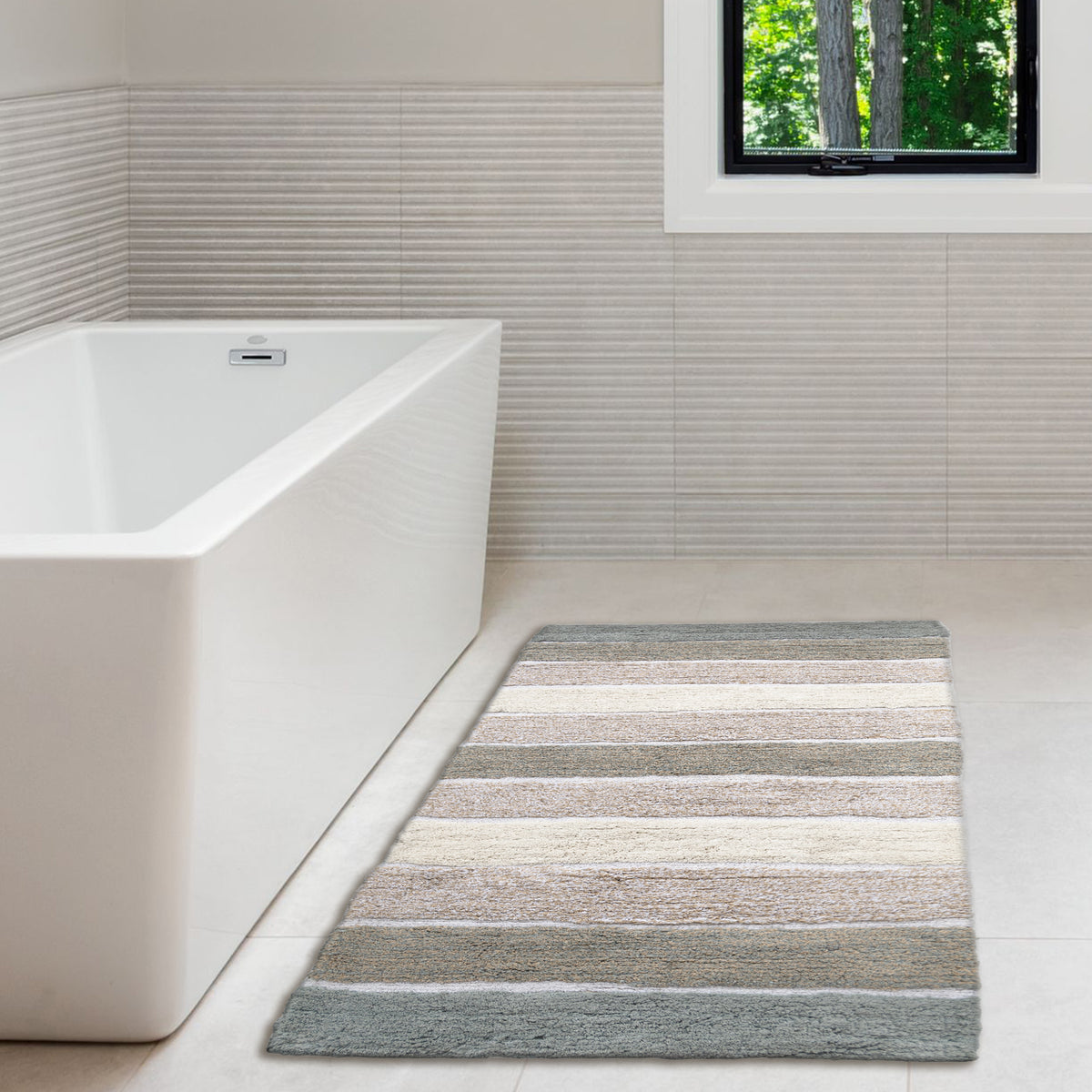 Cordural Stripe Bath Runner-Gray-Beige,24''X60''